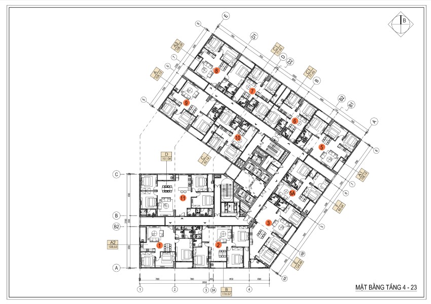 Mặt bằng tầng 4 đến tầng 23 chung cư Minh Giang Phú Diễn