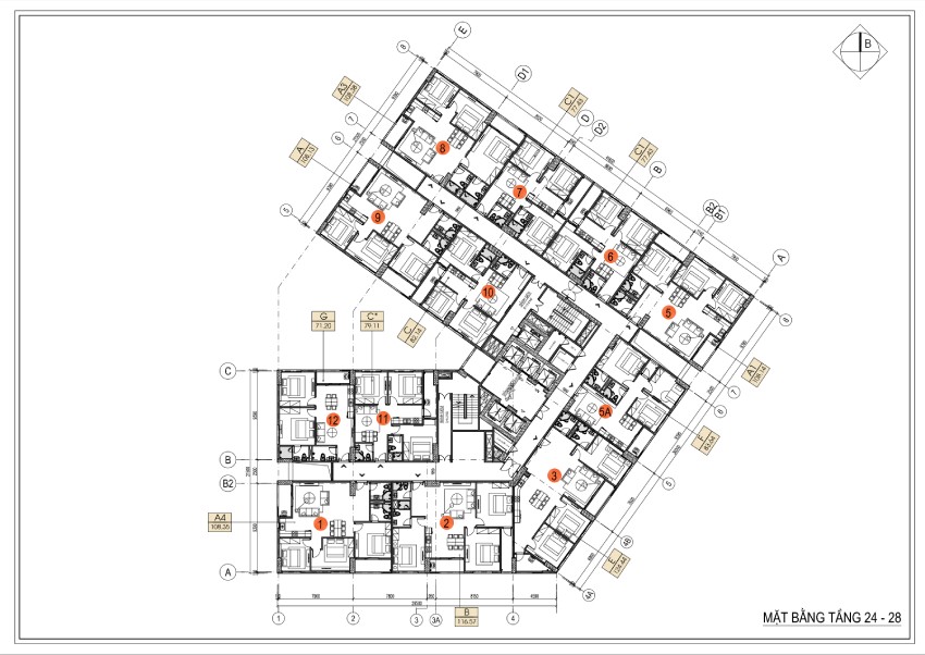 Mặt bằng tầng 24 đến tầng 28 chung cư Minh Giang Phú Diễn
